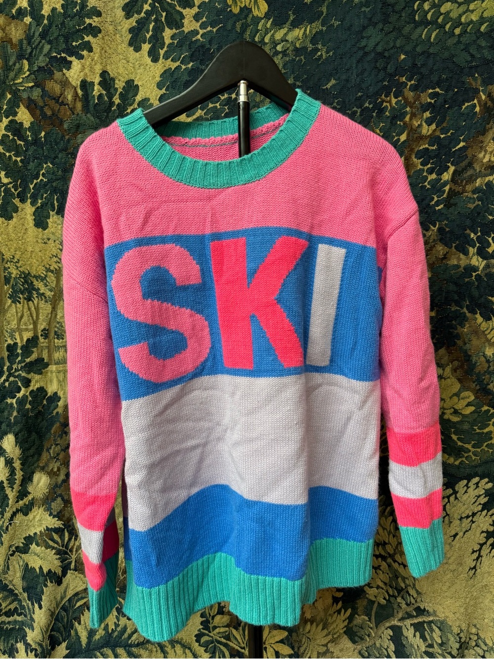 Pink & Blue 'SKI' Colorblock Crewneck Sweater